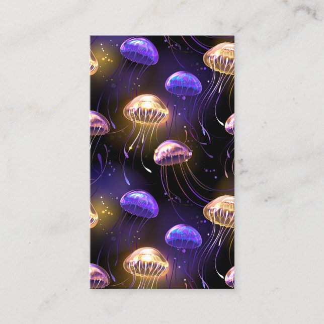 Seamless with glowing jellyfish business card (Front)