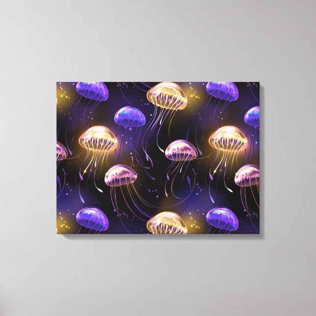 Seamless with glowing jellyfish canvas print (Front)