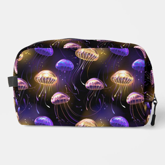 Seamless with glowing jellyfish dopp kit (Front)