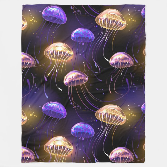 Seamless with glowing jellyfish fleece blanket (Front)