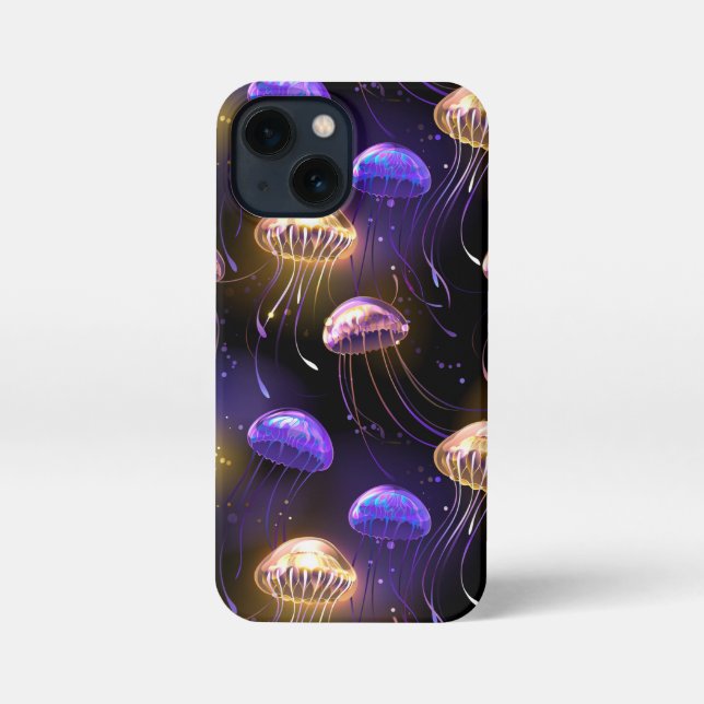 Seamless with glowing jellyfish iPhone case (Back)