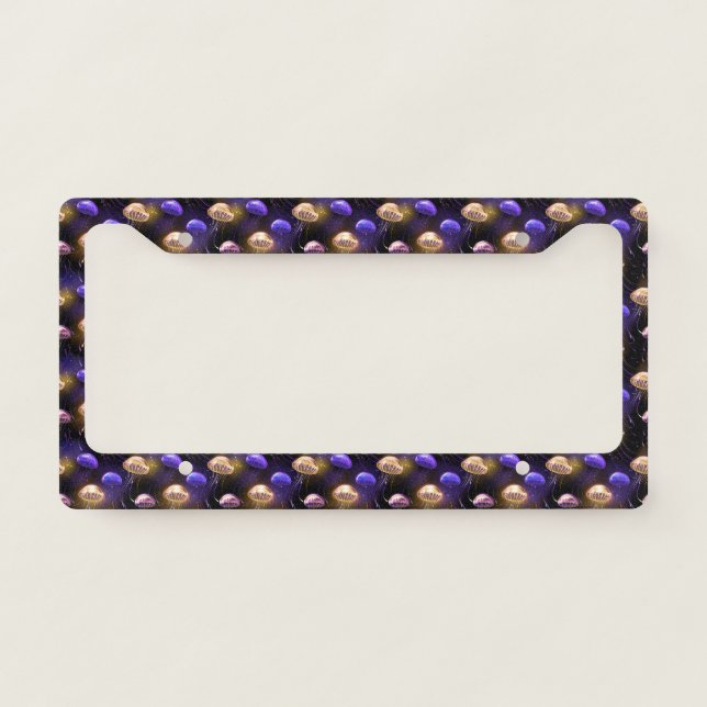 Seamless with glowing jellyfish license plate frame (Front)