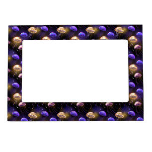 Seamless with glowing jellyfish magnetic frame