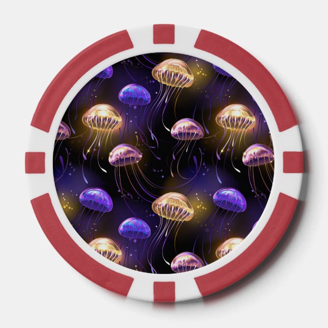 Seamless with glowing jellyfish poker chips (Front)