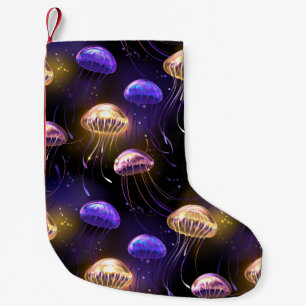 Seamless with glowing jellyfish small christmas stocking