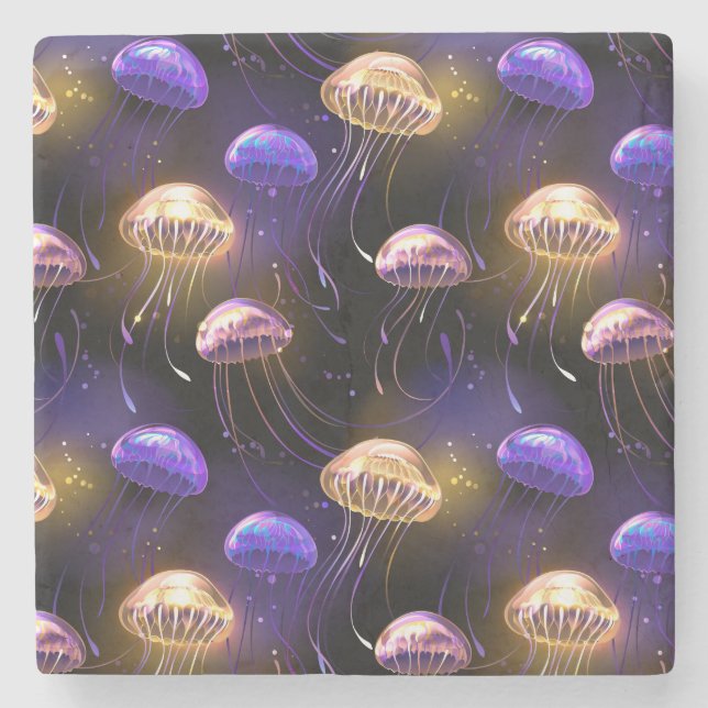 Seamless with glowing jellyfish stone coaster (Front)