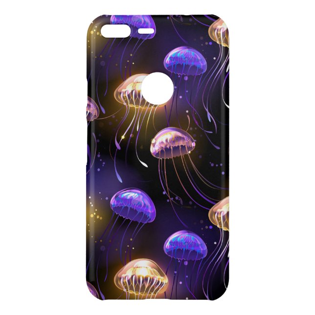 Seamless with glowing jellyfish uncommon google pixel XL case (Back)