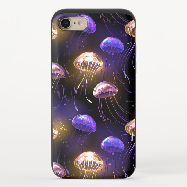 Seamless with glowing jellyfish uncommon iPhone case (Back)
