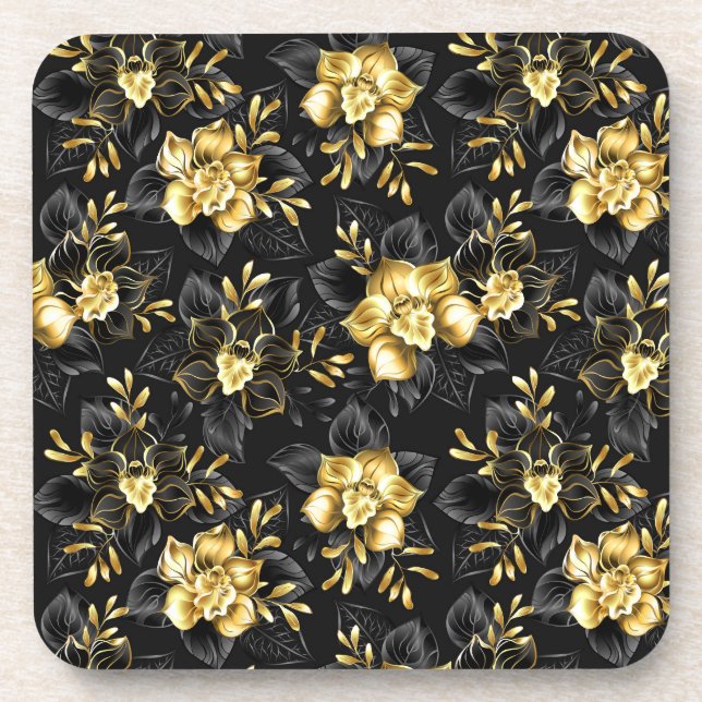 Seamless with jewelry orchids beverage coaster (Front)