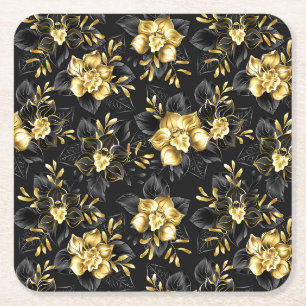 Seamless with jewelry orchids square paper coaster