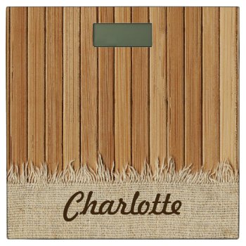 Seamless Wood Pattern & Burlap Texture Custom Name Bathroom Scale by ShabzDesigns at Zazzle
