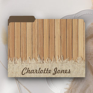 Seamless Wood Pattern & Burlap Texture Custom Name File Folder