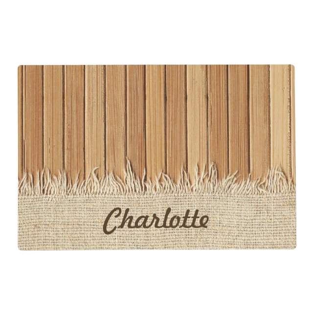 Seamless Wood Pattern & Burlap Texture Custom Name Placemat (Front)