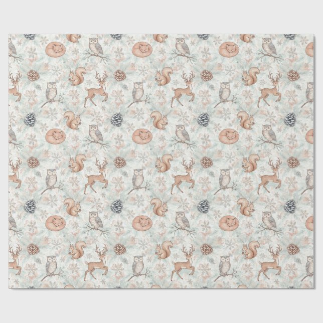 Seamless Woodland Forrest Animals Pattern Wrapping Paper (Flat)