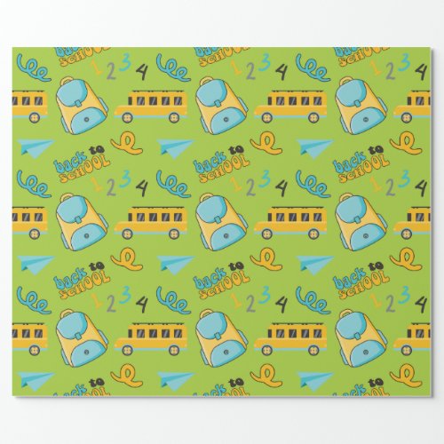 Seamless Wrapping Paper School Backpack Bus Plane Wrapping Paper