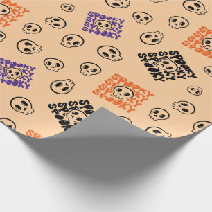 Seamless Wrapping Paper with Skulls for Halloween