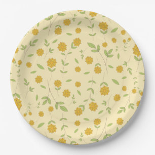 Seamless Yellow Sunflower Botanical Pattern Paper Plates