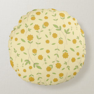 Seamless Yellow Sunflower Botanical Pattern Round Pillow