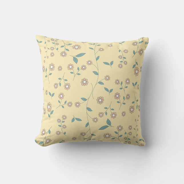 Seamless Yellow Sunflower Botanical Pattern Throw Pillow (Front)