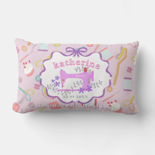 Seamstress 50th Birthday Sewing Machine Purple Lumbar Pillow