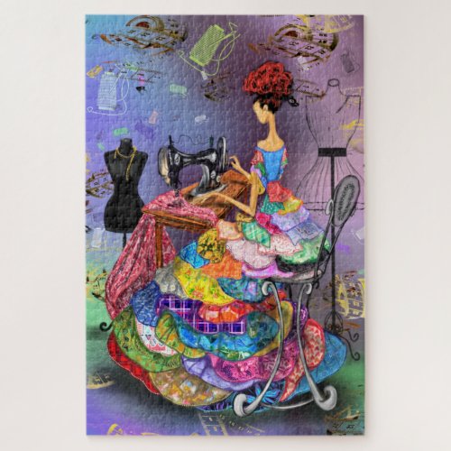  Seamstress Girl with Colorful Dress _ Art Drawing Jigsaw Puzzle