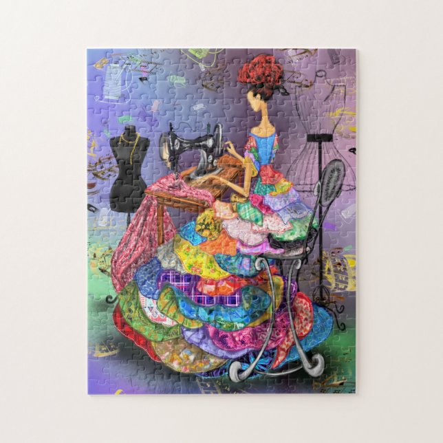  Seamstress Girl with Colorful Dress - Art Drawing Jigsaw Puzzle (Vertical)