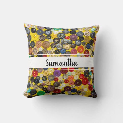 Seamstress handmade vintage buttons custom throw pillow