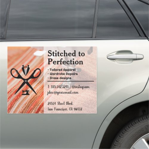 Seamstress Logo  Sewn Fabric Car Magnet