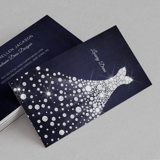 Customizable Seamstress luxury diamond dress fashion designer business card