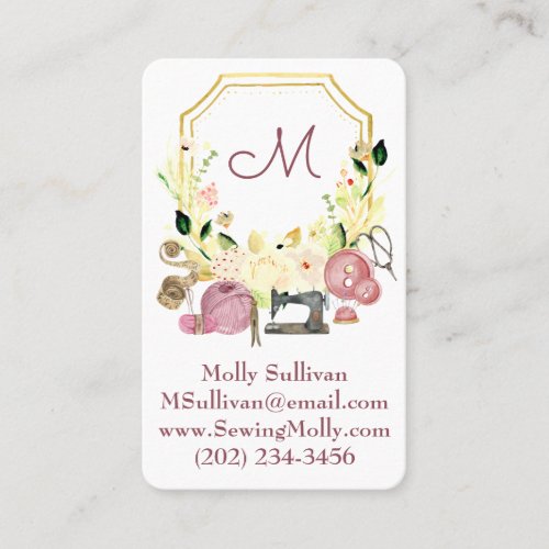 Seamstress Monogram Crest Sewing Business Card