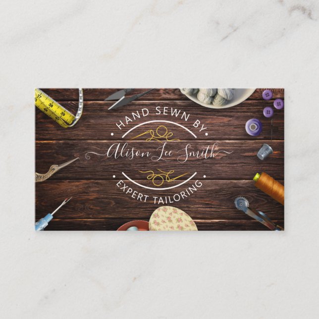 Seamstress or Tailor desk Hand sewn Business Card (Front)