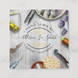 Seamstress or Tailor desk Hand sewn Square Busines Business Card