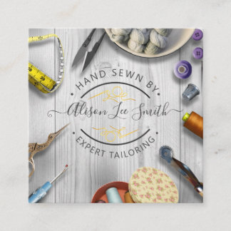 Seamstress or Tailor desk Hand sewn Square Busines Square Business Card