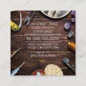 Seamstress or Tailor desk Hand sewn Square Busines Square Business Card (Back)