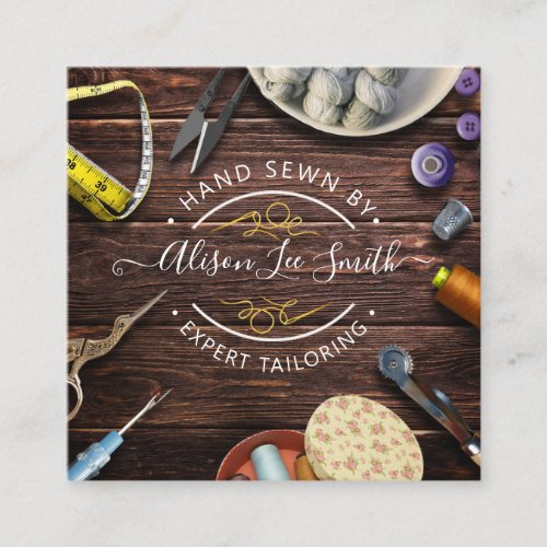 Seamstress or Tailor desk Hand sewn Square Busines Square Business Card