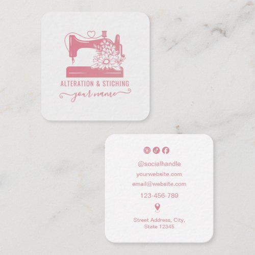 Seamstress Pink Sewing Machine Square Business Card