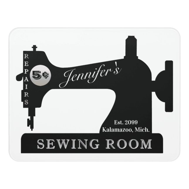 Seamstress Quilter Sewing Gift Sewing Machine Room Door Sign (Contemporary Front)