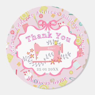 Seamstress Sewing Machine Thank You Pink Classic Round Sticker