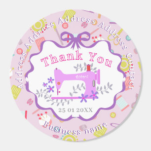 Seamstress Sewing Machine Thank You Purple Classic Round Sticker