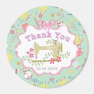 Seamstress Sewing Machine Thank You Teal Classic Round Sticker