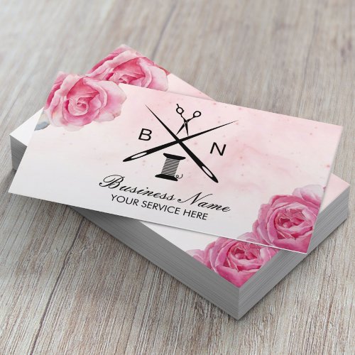Seamstress Thread  Needles Vintage Floral Sewing Business Card