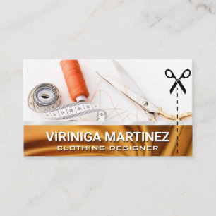 Seamstress Tools Gold Fabric Business Card
