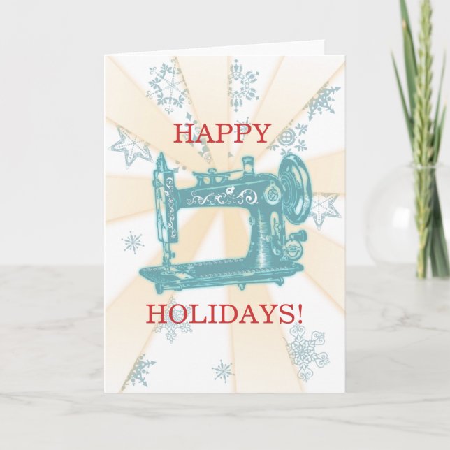 Seamstress vintage sewing machine christmas card (Front)
