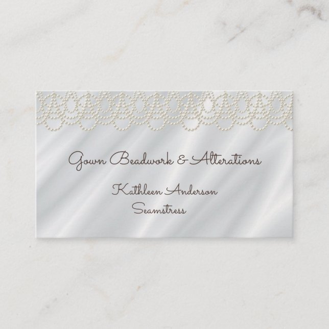 Seamstress Wedding Gown Beadwork Alterations Silk Business Card (Front)