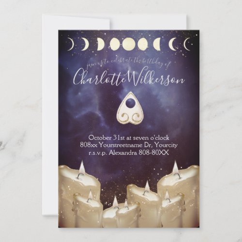 Sance Spirit Board and Candles over Celestial Sky Invitation