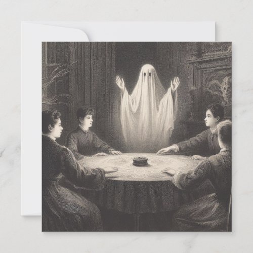 Seance with Ghost Appearing Antique Illustration Card