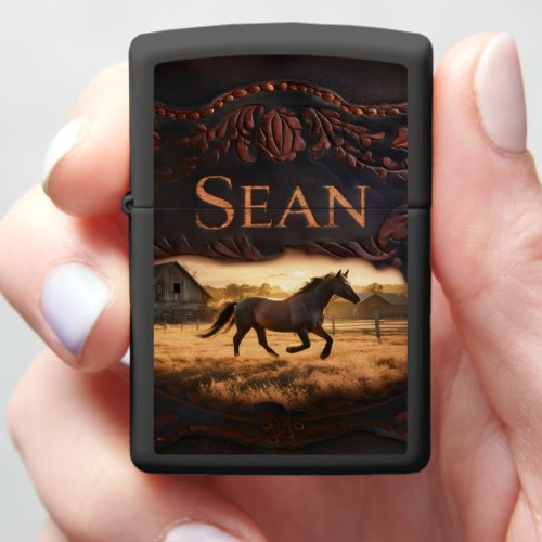 Seans Ranch Horse at Sunset Zippo Lighter