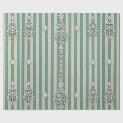 Seaoam Striped Crystal Trees Wrapping Paper