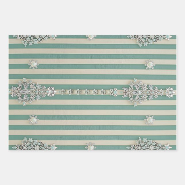 Seaoam Striped Crystal Trees Wrapping Paper Sheets (Front)