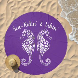 Seaorses-Fisherman Core-Hawaiian-Tropical-Purple Beach Towel